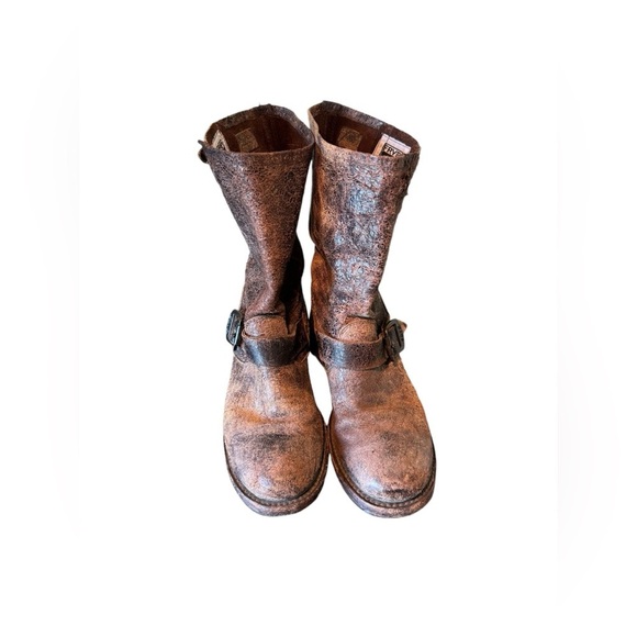 Frye Veronica Distressed Glazed Leather Biker Boots 76512, SZ. 6.5 Brown - Picture 1 of 16
